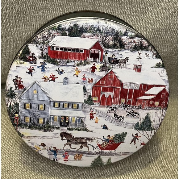 Superior Nut & Candy Co. Other - Vintage Susan Winget Winter Village Christmas Nut Tin Round Metal Storage Box 8"
